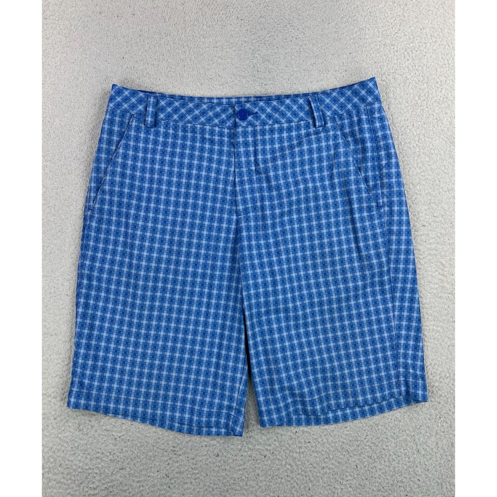 Puma Golf Shorts Mens 34 Blue Check Plaid 11" Inseam Stretch Performance 568309